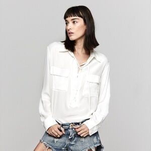 Equipment 100% Silk Knox White Cream Blouse Lace Up Front Oversized S fits M​